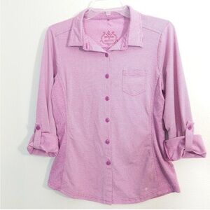 Prana striped tab sleeve button front shirt M